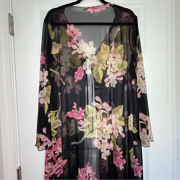 Victoria’s Secret Floral Print Sheer Tie at Top Long Sleeve Maxi Cover Up - Picture 7 of 8